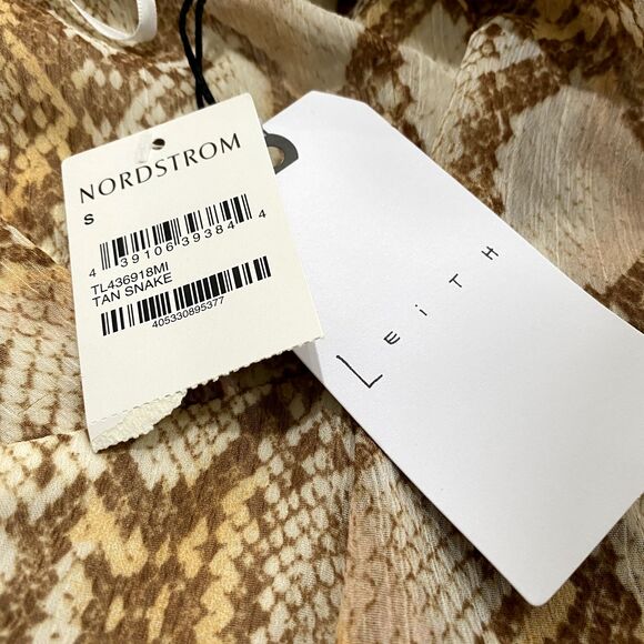 Nordstrom LEITH Dress Tan  Cream Snake  Ruffle Tiered NWT Size S Long Sleeves - Picture 8 of 8